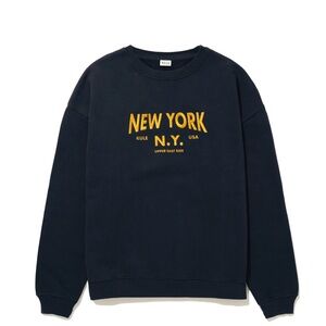 KULE‎ Women's Oversized Navy Sweatshirt with Yellow New York Print sz XS
